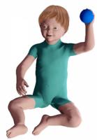 Toddler sitting erect (core stability)  throwing a ball